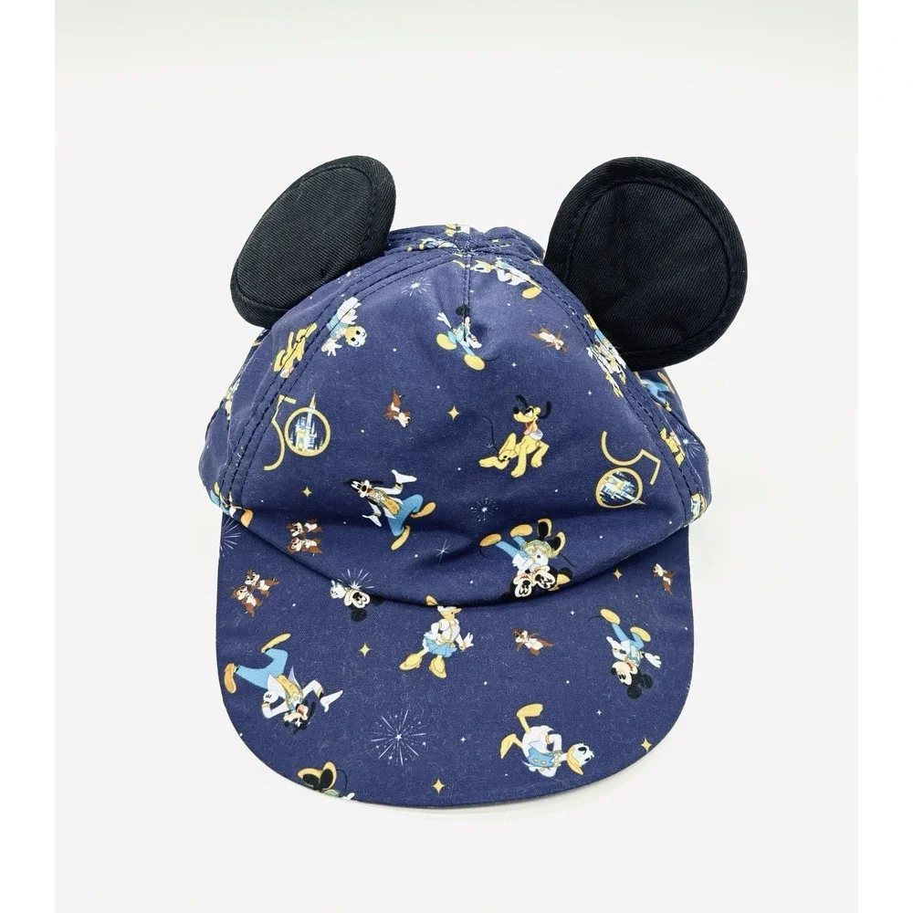 Disney Parks 50th Anniversary Mickey Ears Hat Blue All Over Print Mickey Donald